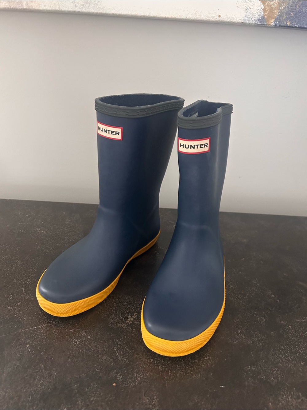 Hunter Kids Navy and Yellow Contrast Rain Boots
